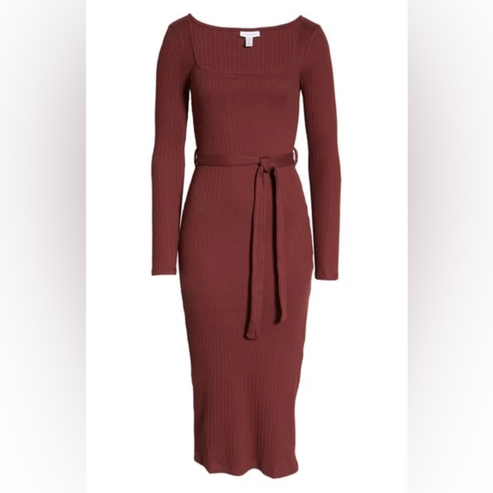 TOPSHOP Ribbed Tie Waist Midi Dress